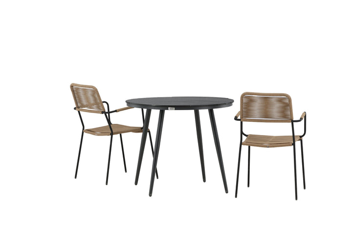 Venture Home Break - Dining Table Round- Black / Black - Alu / Aintwood - 90ø _1+ Lindos - Armchair - Black Alu / Latte Rope _2