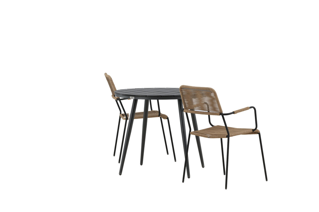 Venture Home Break - Dining Table Round- Black / Black - Alu / Aintwood - 90ø _1+ Lindos - Armchair - Black Alu / Latte Rope _2