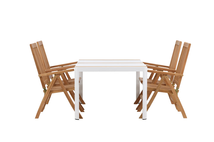 Venture Home Togo - Dining Table- White / Teak - Allu / Teak - 150*100 _1+ Kenya 5-position Folding Chair - Teak _4