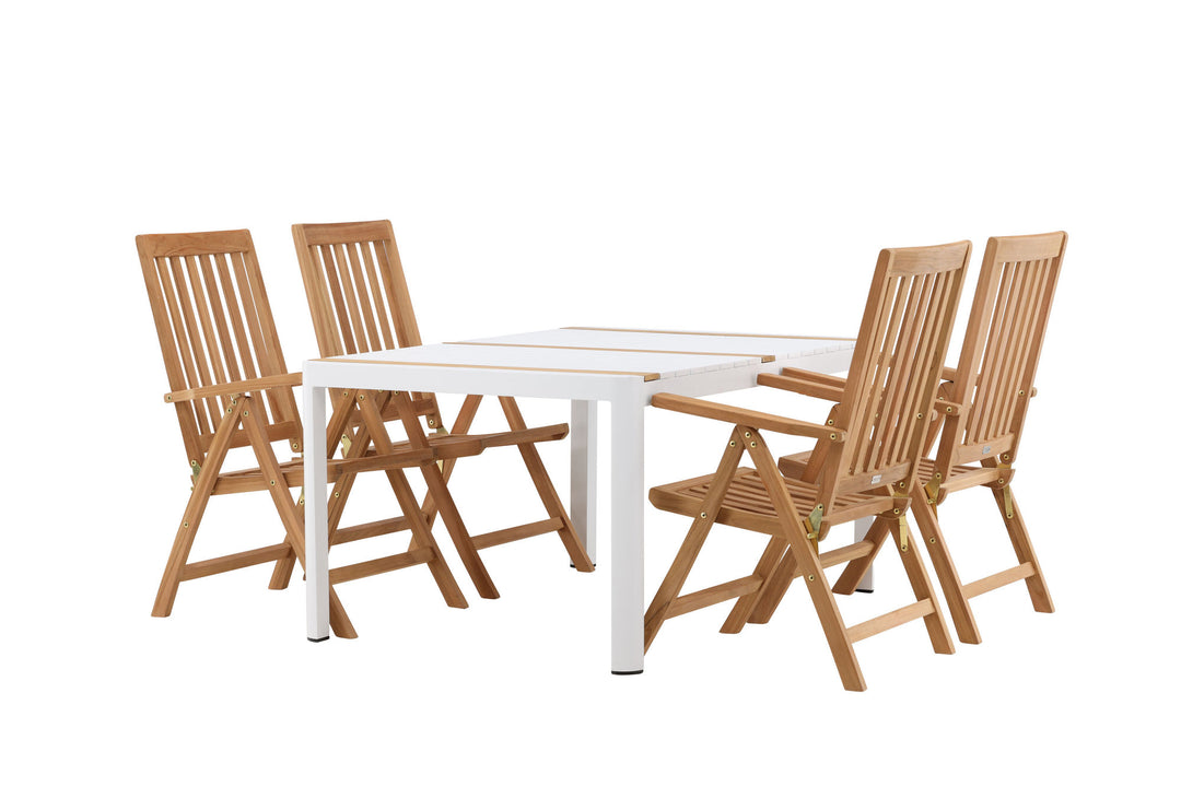 Venture Home Togo - Dining Table- White / Teak - Allu / Teak - 150*100 _1+ Kenya 5-position Folding Chair - Teak _4