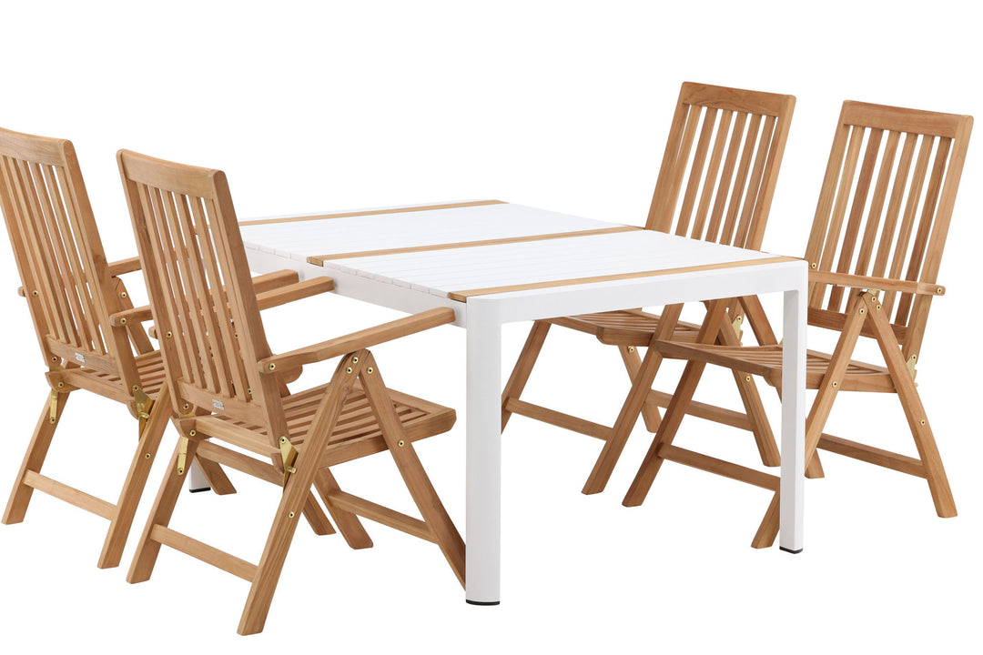 Venture Home Togo - Dining Table- White / Teak - Allu / Teak - 150*100 _1+ Kenya 5-position Folding Chair - Teak _4