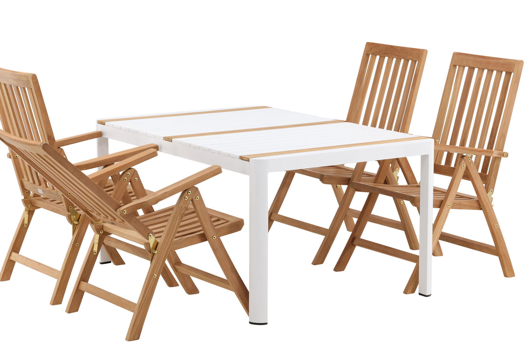 Venture Home Togo - Dining Table- White / Teak - Allu / Teak - 150*100 _1+ Kenya 5-position Folding Chair - Teak _4