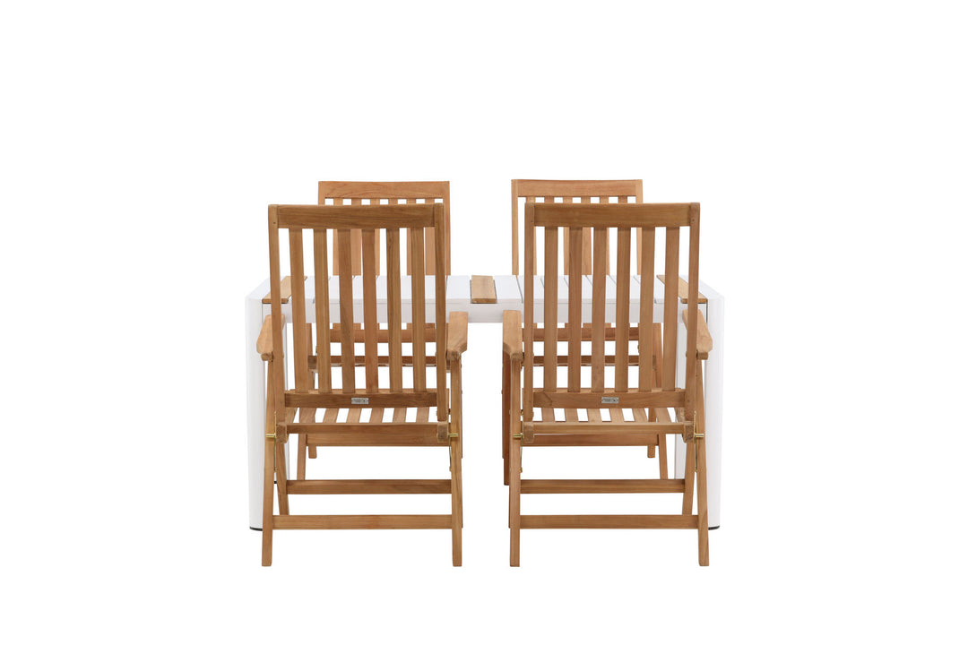 Venture Home Togo - Dining Table- White / Teak - Allu / Teak - 150*100 _1+ Kenya 5-position Folding Chair - Teak _4