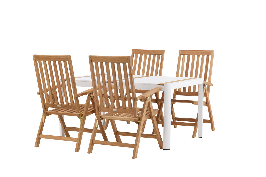 Venture Home Togo - Dining Table- White / Teak - Allu / Teak - 150*100 _1+ Kenya 5-position Folding Chair - Teak _4