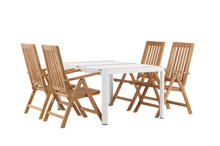 Venture Home Togo - Dining Table- White / Teak - Allu / Teak - 150*100 _1+ Kenya 5-position Folding Chair - Teak _4
