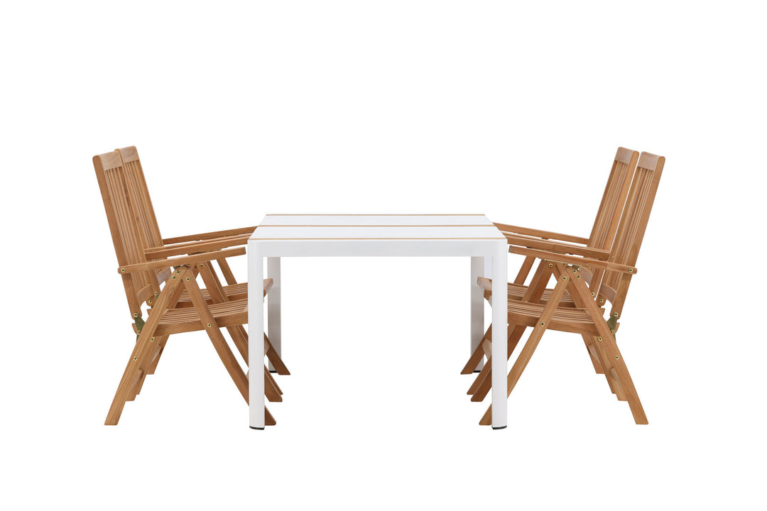 Venture Home Togo - Dining Table- White / Teak - Allu / Teak - 150*100 _1+ Kenya 5-position Folding Chair - Teak _4