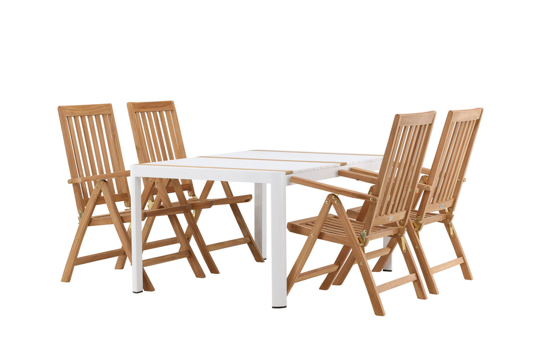 Venture Home Togo - Dining Table- White / Teak - Allu / Teak - 150*100 _1+ Kenya 5-position Folding Chair - Teak _4