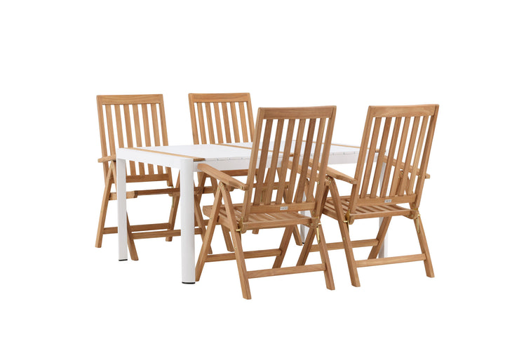 Venture Home Togo - Dining Table- White / Teak - Allu / Teak - 150*100 _1+ Kenya 5-position Folding Chair - Teak _4