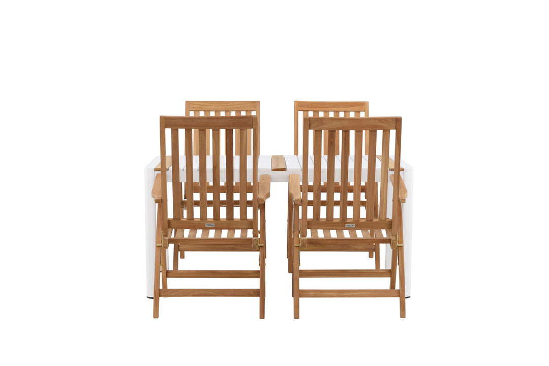 Venture Home Togo - Dining Table- White / Teak - Allu / Teak - 150*100 _1+ Kenya 5-position Folding Chair - Teak _4