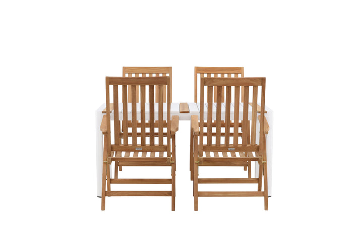 Venture Home Togo - Dining Table- White / Teak - Allu / Teak - 150*100 _1+ Kenya 5-position Folding Chair - Teak _4