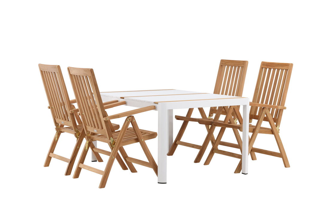 Venture Home Togo - Dining Table- White / Teak - Allu / Teak - 150*100 _1+ Kenya 5-position Folding Chair - Teak _4