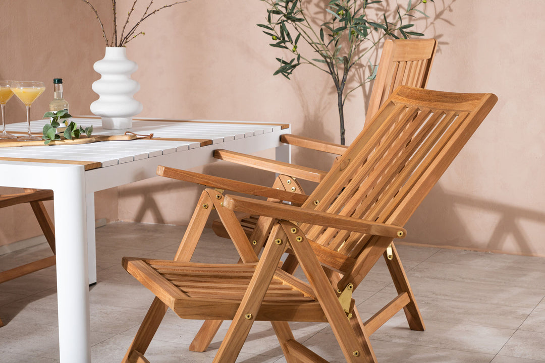 Venture Home Togo - Dining Table- White / Teak - Allu / Teak - 150*100 _1+ Kenya 5-position Folding Chair - Teak _4
