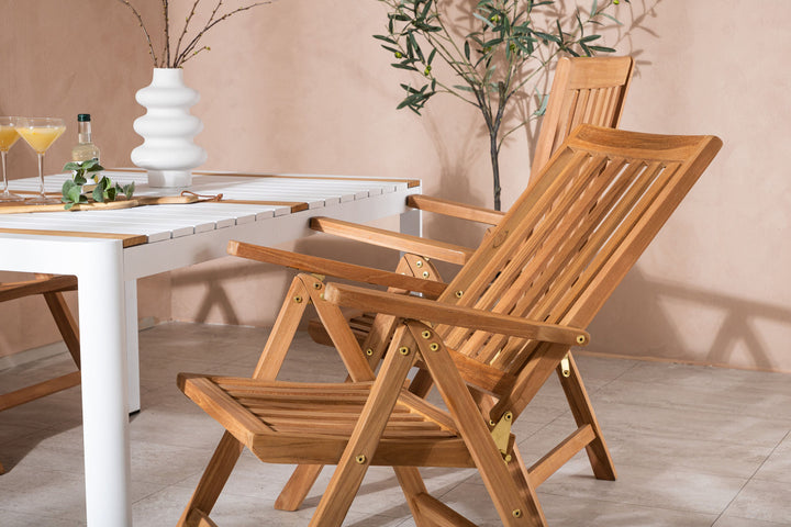 Venture Home Togo - Dining Table- White / Teak - Allu / Teak - 150*100 _1+ Kenya 5-position Folding Chair - Teak _4