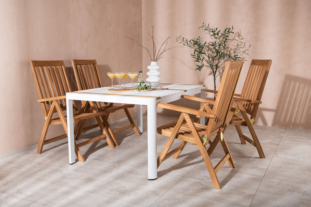 Venture Home Togo - Dining Table- White / Teak - Allu / Teak - 150*100 _1+ Kenya 5-position Folding Chair - Teak _4