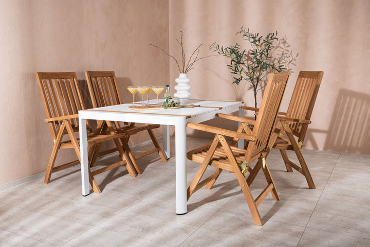 Venture Home Togo - Dining Table- White / Teak - Allu / Teak - 150*100 _1+ Kenya 5-position Folding Chair - Teak _4