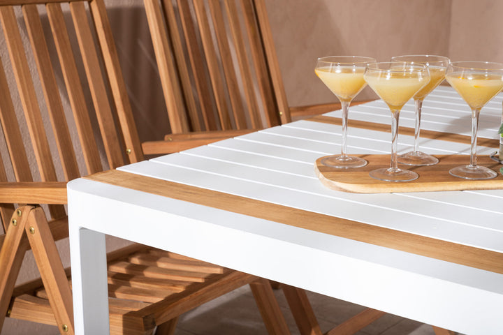 Venture Home Togo - Dining Table- White / Teak - Allu / Teak - 150*100 _1+ Kenya 5-position Folding Chair - Teak _4