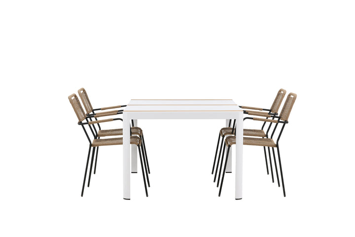 Venture Home Togo - Dining Table- White / Teak - Allu / Teak - 150*100 _1+ Lindos - Armchair - Black Alu / Latte Rope _4