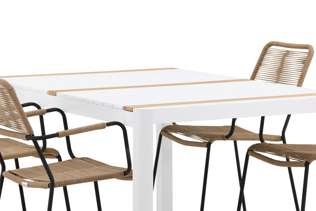 Venture Home Togo - Dining Table- White / Teak - Allu / Teak - 150*100 _1+ Lindos - Armchair - Black Alu / Latte Rope _4