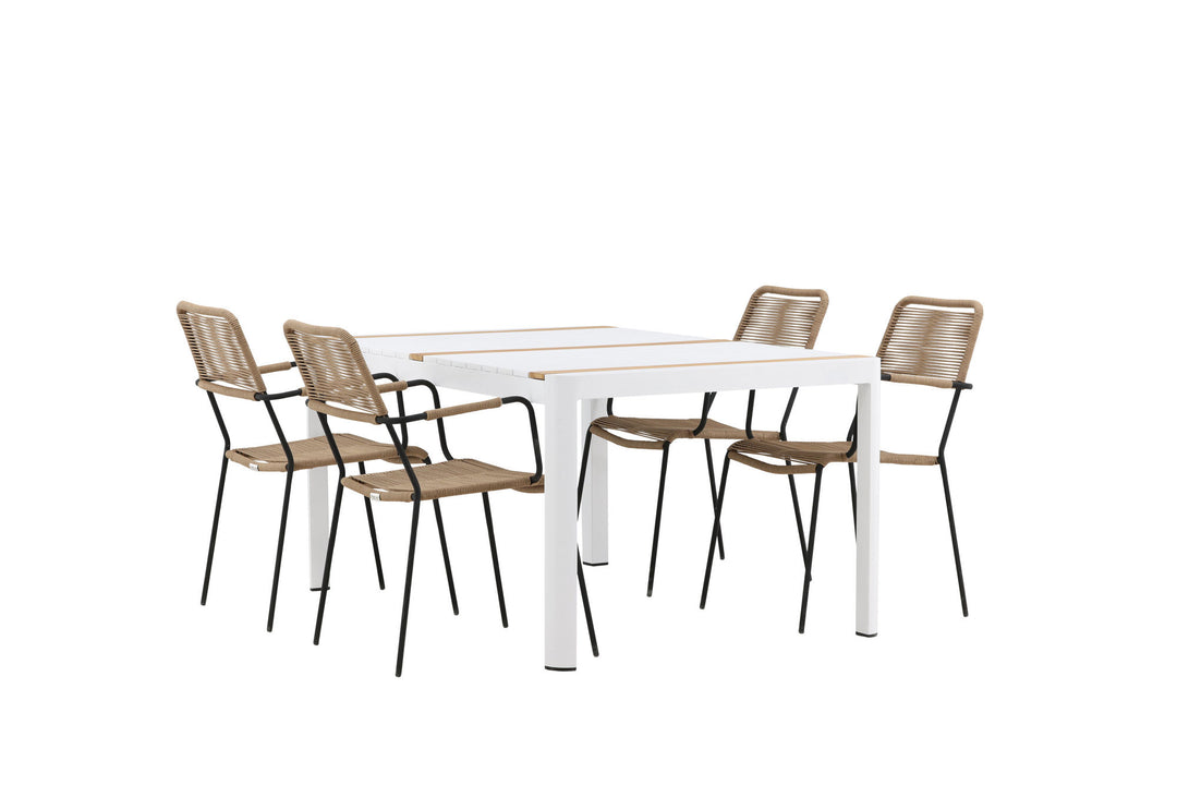 Venture Home Togo - Dining Table- White / Teak - Allu / Teak - 150*100 _1+ Lindos - Armchair - Black Alu / Latte Rope _4