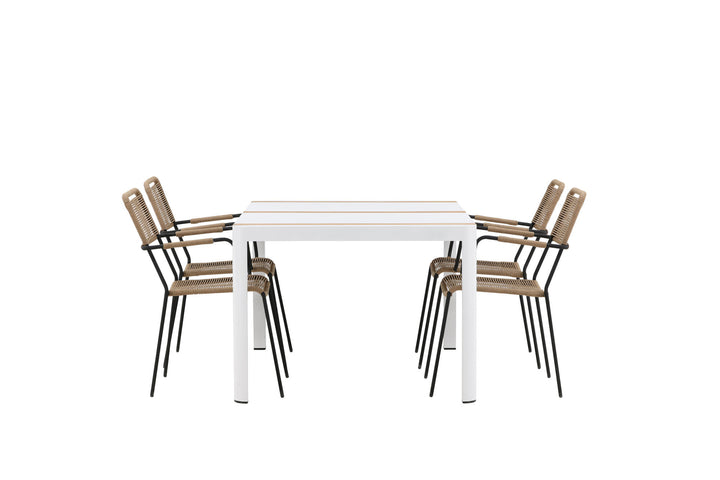 Venture Home Togo - Dining Table- White / Teak - Allu / Teak - 150*100 _1+ Lindos - Armchair - Black Alu / Latte Rope _4