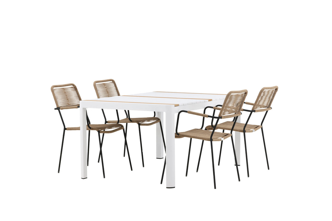 Venture Home Togo - Dining Table- White / Teak - Allu / Teak - 150*100 _1+ Lindos - Armchair - Black Alu / Latte Rope _4