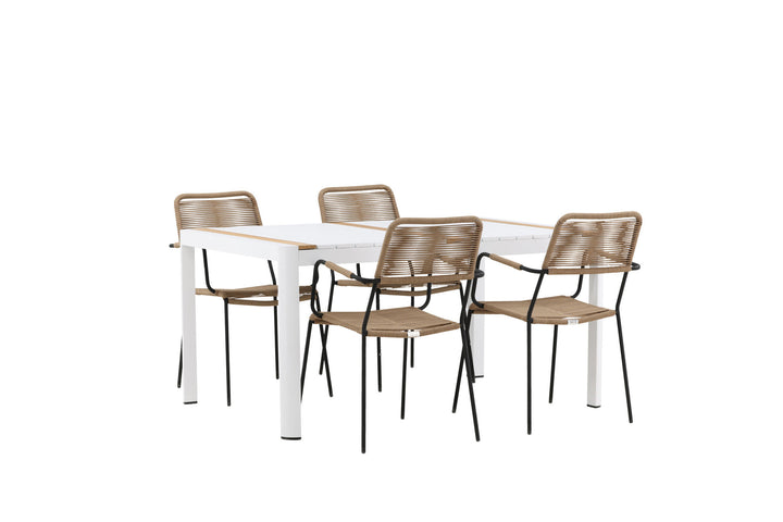 Venture Home Togo - Dining Table- White / Teak - Allu / Teak - 150*100 _1+ Lindos - Armchair - Black Alu / Latte Rope _4