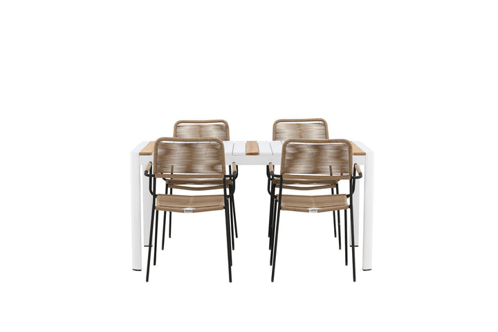 Venture Home Togo - Dining Table- White / Teak - Allu / Teak - 150*100 _1+ Lindos - Armchair - Black Alu / Latte Rope _4
