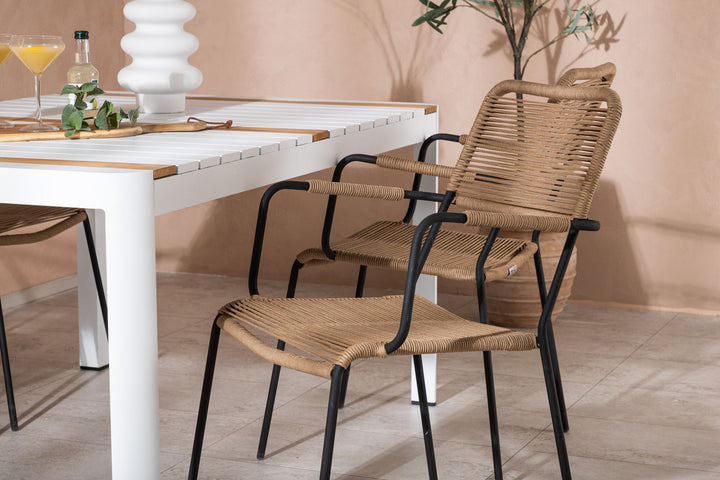 Venture Home Togo - Dining Table- White / Teak - Allu / Teak - 150*100 _1+ Lindos - Armchair - Black Alu / Latte Rope _4