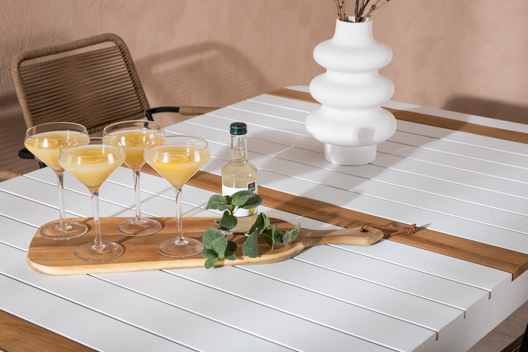 Venture Home Togo - Dining Table- White / Teak - Allu / Teak - 150*100 _1+ Lindos - Armchair - Black Alu / Latte Rope _4
