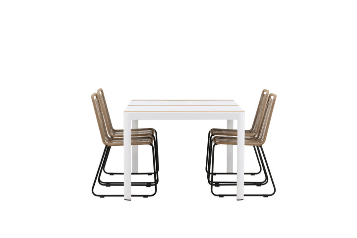 Venture Home Togo - Dining Table- White / Teak - Allu / Teak - 150*100 _1+ Lindos Stacking Chair - Black Alu / Latte Rope _4
