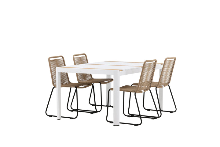 Venture Home Togo - Dining Table- White / Teak - Allu / Teak - 150*100 _1+ Lindos Stacking Chair - Black Alu / Latte Rope _4