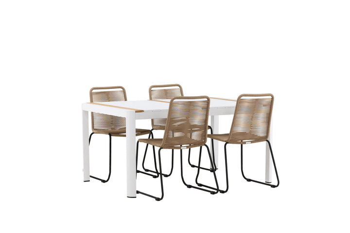 Venture Home Togo - Dining Table- White / Teak - Allu / Teak - 150*100 _1+ Lindos Stacking Chair - Black Alu / Latte Rope _4