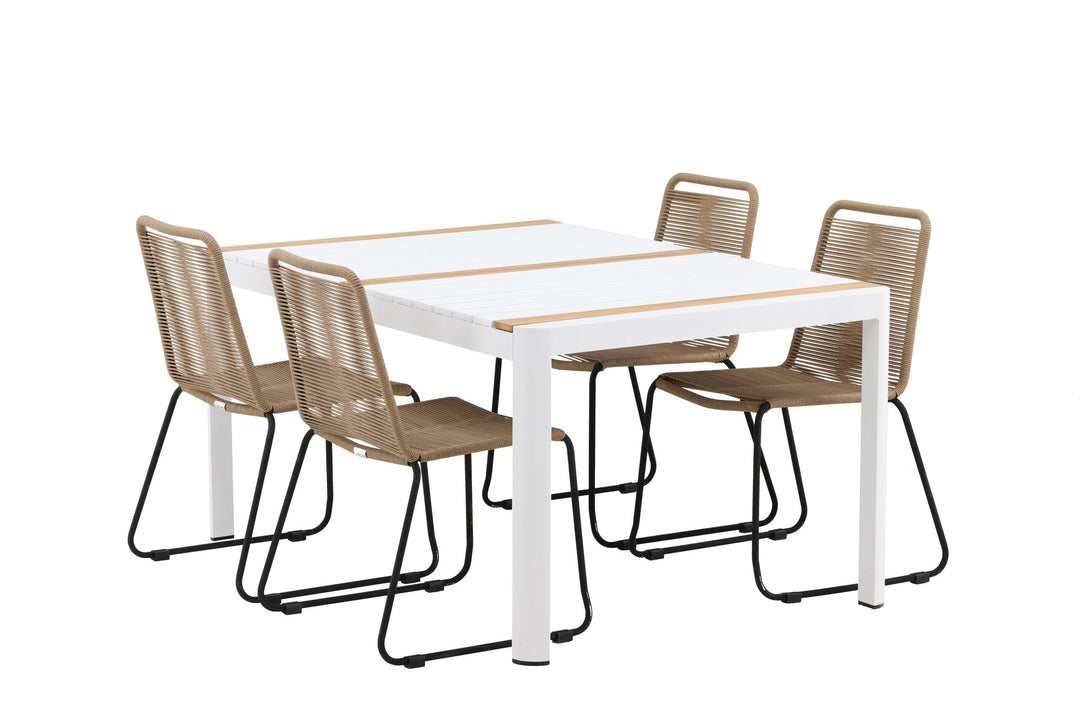 Venture Home Togo - Dining Table- White / Teak - Allu / Teak - 150*100 _1+ Lindos Stacking Chair - Black Alu / Latte Rope _4