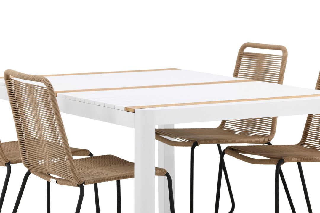 Venture Home Togo - Dining Table- White / Teak - Allu / Teak - 150*100 _1+ Lindos Stacking Chair - Black Alu / Latte Rope _4