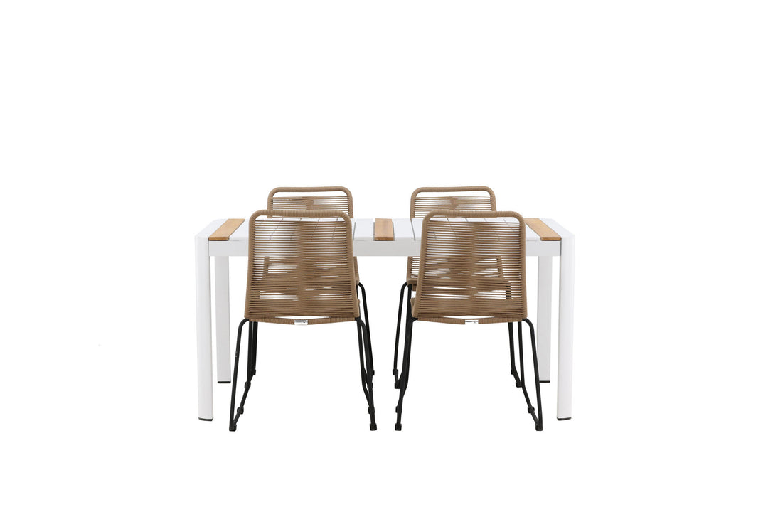 Venture Home Togo - Dining Table- White / Teak - Allu / Teak - 150*100 _1+ Lindos Stacking Chair - Black Alu / Latte Rope _4