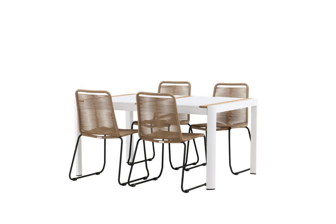 Venture Home Togo - Dining Table- White / Teak - Allu / Teak - 150*100 _1+ Lindos Stacking Chair - Black Alu / Latte Rope _4