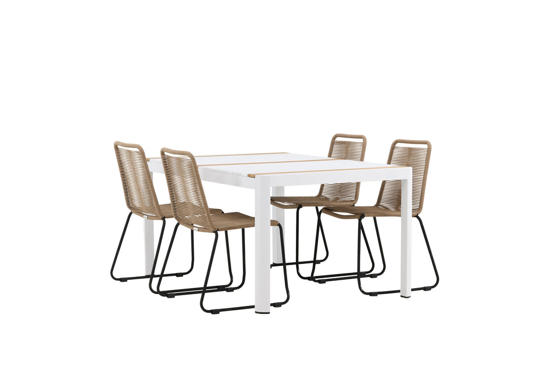 Venture Home Togo - Dining Table- White / Teak - Allu / Teak - 150*100 _1+ Lindos Stacking Chair - Black Alu / Latte Rope _4