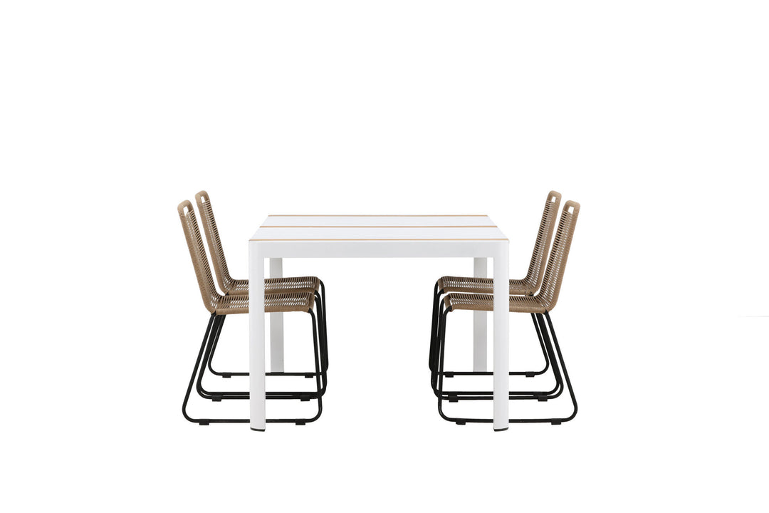 Venture Home Togo - Dining Table- White / Teak - Allu / Teak - 150*100 _1+ Lindos Stacking Chair - Black Alu / Latte Rope _4
