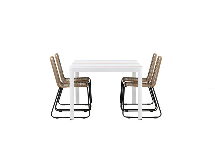 Venture Home Togo - Dining Table- White / Teak - Allu / Teak - 150*100 _1+ Lindos Stacking Chair - Black Alu / Latte Rope _4