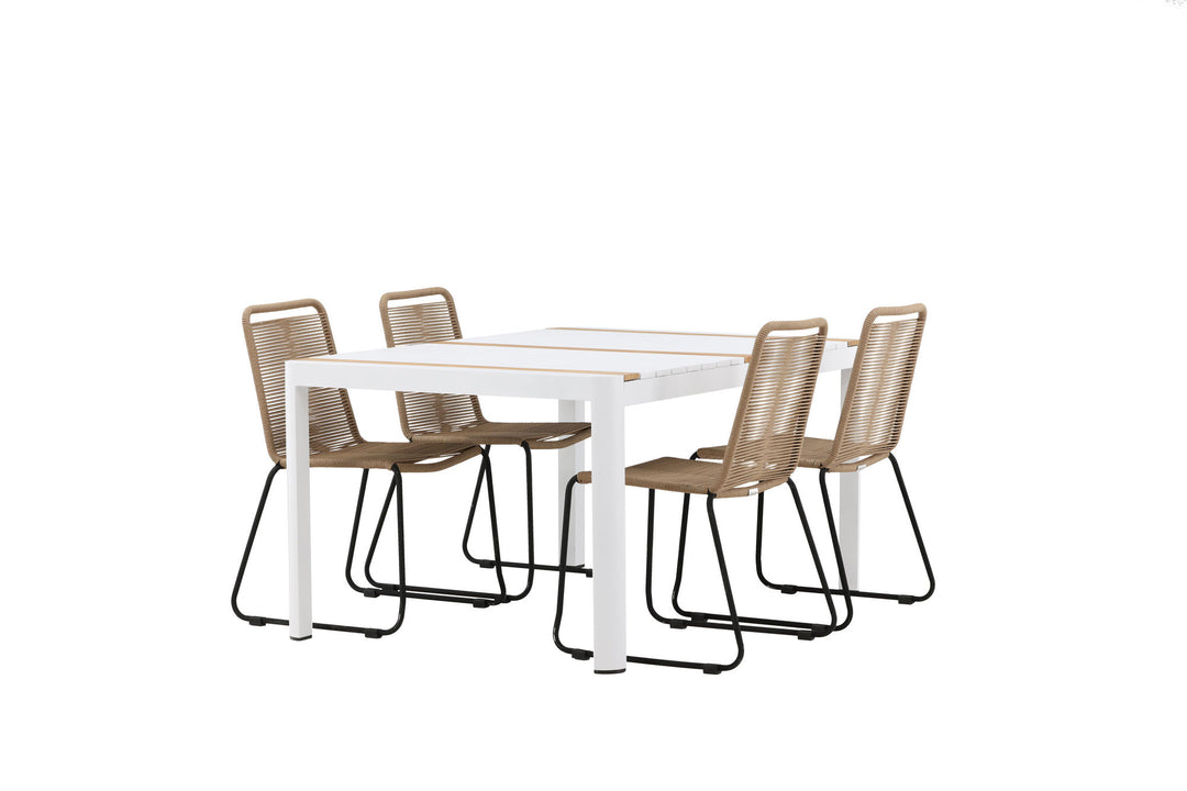 Venture Home Togo - Dining Table- White / Teak - Allu / Teak - 150*100 _1+ Lindos Stacking Chair - Black Alu / Latte Rope _4