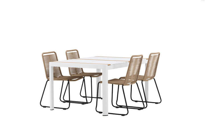 Venture Home Togo - Dining Table- White / Teak - Allu / Teak - 150*100 _1+ Lindos Stacking Chair - Black Alu / Latte Rope _4