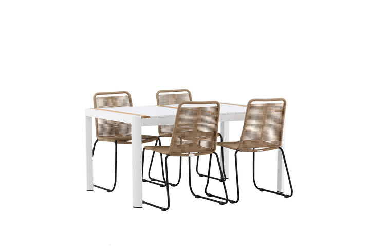 Venture Home Togo - Dining Table- White / Teak - Allu / Teak - 150*100 _1+ Lindos Stacking Chair - Black Alu / Latte Rope _4