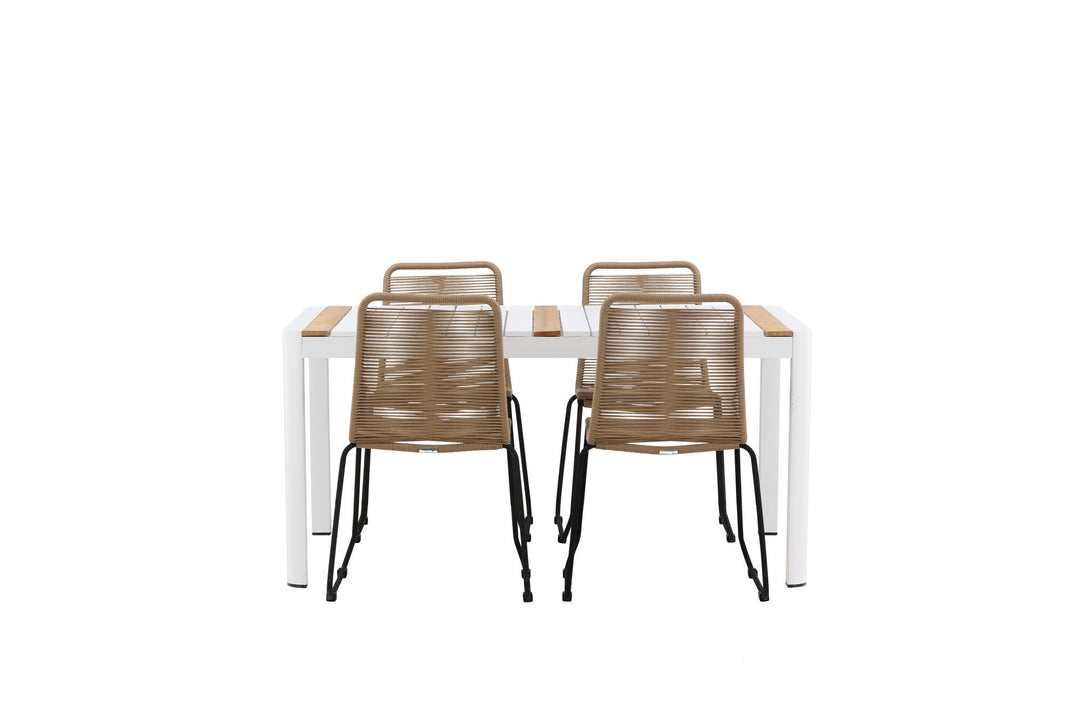 Venture Home Togo - Dining Table- White / Teak - Allu / Teak - 150*100 _1+ Lindos Stacking Chair - Black Alu / Latte Rope _4