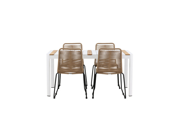 Venture Home Togo - Dining Table- White / Teak - Allu / Teak - 150*100 _1+ Lindos Stacking Chair - Black Alu / Latte Rope _4