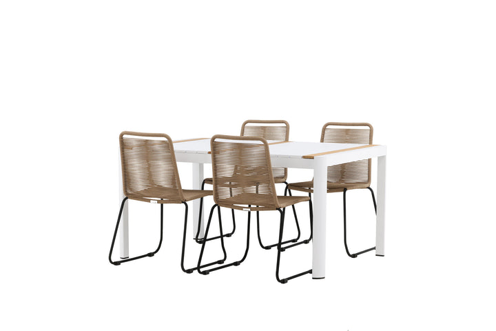 Venture Home Togo - Dining Table- White / Teak - Allu / Teak - 150*100 _1+ Lindos Stacking Chair - Black Alu / Latte Rope _4