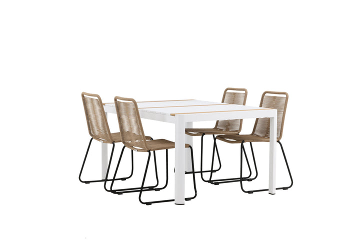 Venture Home Togo - Dining Table- White / Teak - Allu / Teak - 150*100 _1+ Lindos Stacking Chair - Black Alu / Latte Rope _4