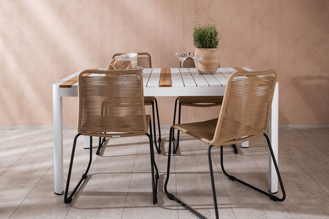 Venture Home Togo - Dining Table- White / Teak - Allu / Teak - 150*100 _1+ Lindos Stacking Chair - Black Alu / Latte Rope _4