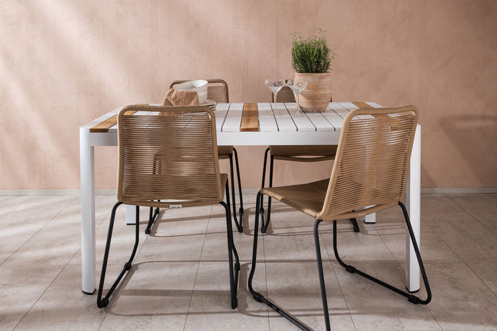 Venture Home Togo - Dining Table- White / Teak - Allu / Teak - 150*100 _1+ Lindos Stacking Chair - Black Alu / Latte Rope _4