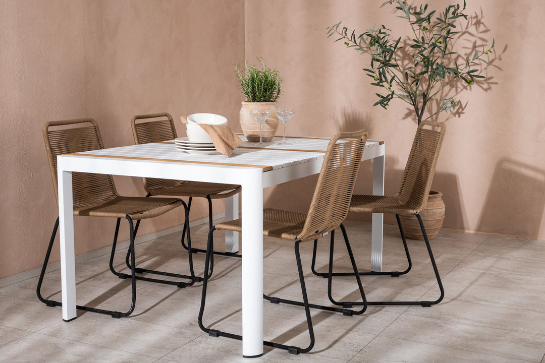 Venture Home Togo - Dining Table- White / Teak - Allu / Teak - 150*100 _1+ Lindos Stacking Chair - Black Alu / Latte Rope _4