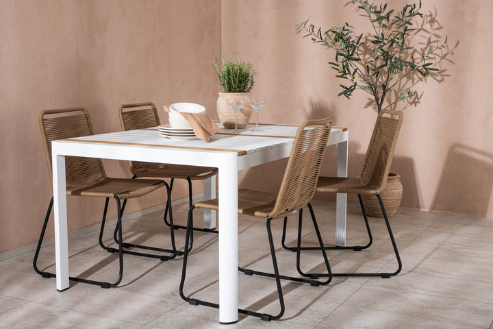 Venture Home Togo - Dining Table- White / Teak - Allu / Teak - 150*100 _1+ Lindos Stacking Chair - Black Alu / Latte Rope _4